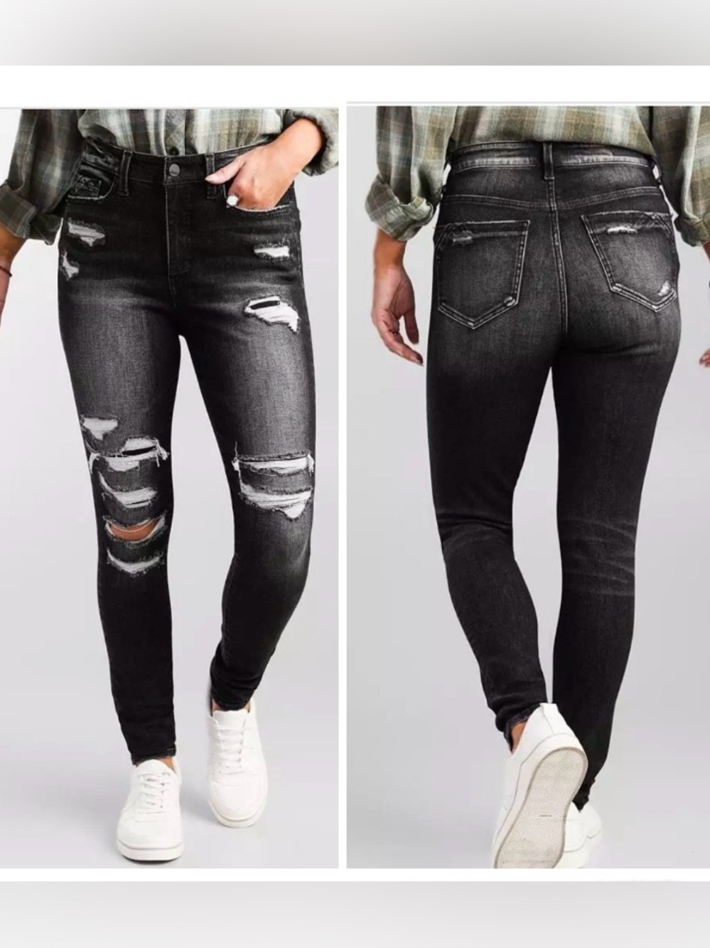Buckle Black Fit No. 75 Skinny Stretch Jean Womens 27 Black Distressed Grunge